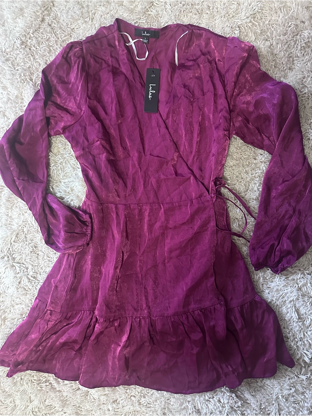 Lulu's Deep Fuchsia Wrap Dress - Long Sleeve
